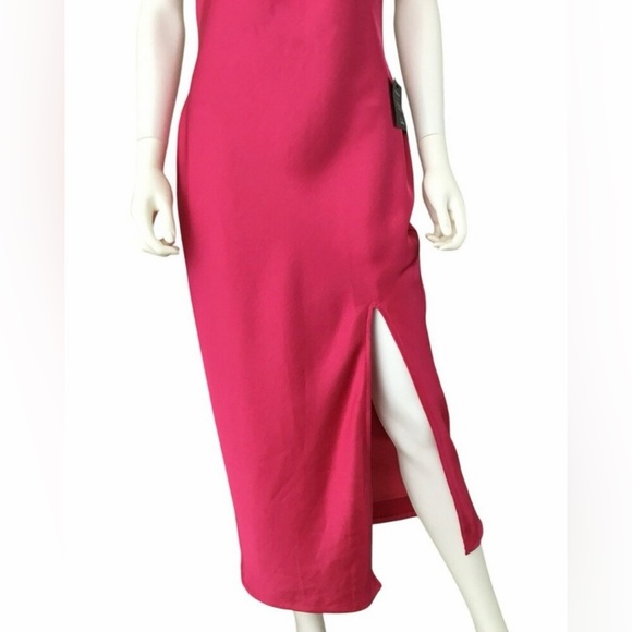 Lulus NWT Women’s “Beyond Classy” Hot Pink Satin Halter Midi Dress. Size Medium. - Picture 16 of 16